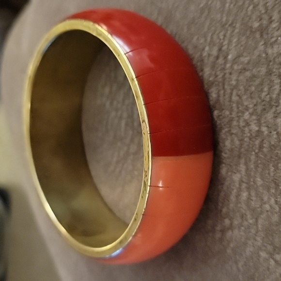 VTG 1970s Tricolor Inlay Brass Chunky Wide Bangle Bracelet - Picture 3 of 8